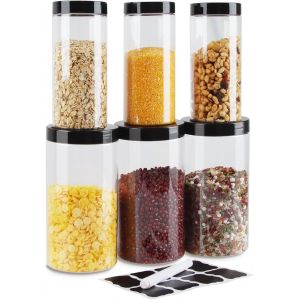 Mevronisshop-Boite A Farine, 3pcs 1000ml & 3pcs 500ml Boite Hermetique Alimentaire, Rangement Plastique Cuisine, Ensemble De Pots De Stockage Pour &Eacute;pice, Spaghetti, Caf&eacute;, C&eacute;r&eacute;ales - Neuf