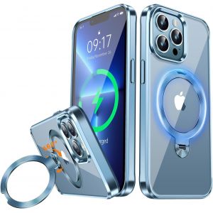 KWEY-[Anneau Métallique CD & 360° Rotation Support Invisible] Coque Magnétique pour iPhone 13 Pro Max [Compatible Magsafe] [Pare-Chocs Antichoc Galvanisé] Coque Fine Transparente avec Support u2013 - Neuf