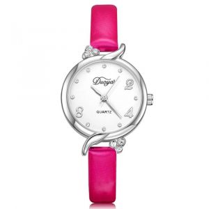 Duoya Femmes Exquis &Eacute;l&eacute;gant Cadran Rond Analogique Pu Montre-Bracelet Robe Montre &Agrave; Quartz (Rose Rouge) - Neuf