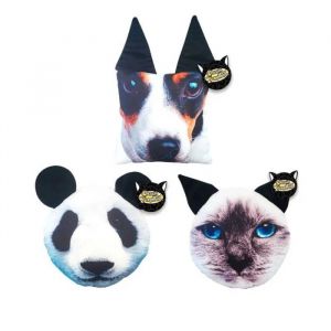 Coussin - Rond - T&ecirc;te D'animaux - Chien, Chat, Panda - Synth&eacute;tique - Neuf