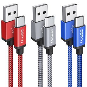 Cable USB C [2M Lot de 3],Câble Charge Rapide USB A vers USBC Nylon Tressé Cordon pour Samsung Galaxy S24 S23 S22 S21 S20 FE S10 A15 A14 A13 A23 A34 A54 A55 - Neuf