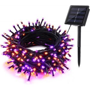 Aiou-Halloween Guirlande Lumineuse Solaire Orange Violet,20m 200 Led Noël Guirlande Solaire Exterieur Étanche 8 Modes Automne Décoration Éclairage Pour Jardin Clôture Arbre Mariage Fête Horreur - Neuf
