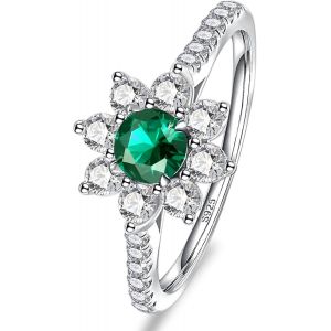 Yemaesre-Bague De Fiançailles Pour Femme En Argent Sterling 925 Plaqué Or Blanc Avec Émeraude, Fleur Sertie De Zircones Cubiques, Taille 49,3 (15,7) À 60 (19,1) - Neuf