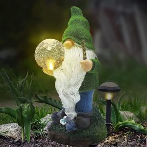 MEVRONISSHOP-The Enchanted Garden Nain de jardin en résine - Figurine d'extérieur à LED à énergie solaire - Décoration de jardin pour terrasse, pelouse, cour - Neuf