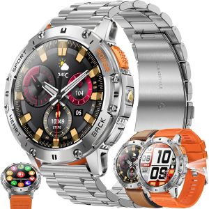 1,43&iquest; Amoled Montre Connect&eacute;e Homme Avec Appel Bluetooth, Torche, Batterie 530 Mah, 5atm &Eacute;tanche Smartwatch Avec 100+ Modes Sportifs Tracker D'activit&eacute;, Spo2, Smart Watch Pour Ios Android (Argent&eacute;) - Neuf