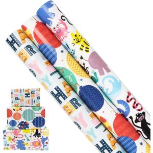 Rouleaux De Papier Cadeau D'anniversaire, 3 Rouleaux De 43 Cm X 3 M&egrave;tres, Rouleau De Papier Cadeau Recyclable Pour Anniversaire, F&ecirc;te, Mariage, Baby Shower, D&eacute;corations De Cadeaux De Festival - Neuf