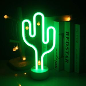 Lampe Néon Led Cactus Avec Support Base Pour Enfants Âgés-Veilleuse Usb-Batterie Verte-Logo Décoratif Pour Enfants-Décoration De Chambre-Fête D'anniversaire-Décoration De Vacances - Neuf