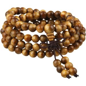 Eryi-Mala Bracelet Perlé Unisexe, Élastique Protection Collier Bouddhiste De 108 Perles En Bois Avec N?ud Chinois 25 - Neuf