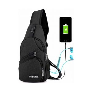 Sac bandouli&egrave;re noir pour homme avec port de chargement USB &iquest; Sac polyvalent pour les aventures en plein air - Neuf