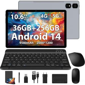ChenQuanSarl-Tablette 10.6 Pouces, Android 14 Tablette Avec Clavier Et Souris, Ram 36Go+Rom 256Go(Tf 2To), Carte Sim 4G Lte+5G Wifi, 2.0Ghz Octa-Core, Caméra 8Mp+13Mp, 9580Mah, Bt5.0, 2000*1200 Ips - - Neuf
