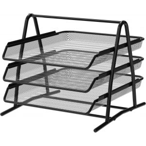 Plateau Organisateur de Bureau et de Documents 3 Niveaux Noir. Dossier A4, Caisson de Bureau, Classeurs, Bureau d'ordinateur, Organisateur de Tiroirs, Mat&iquest;&iquest;riau en Maille M&iquest;&iquest;tallique Noir - Neuf