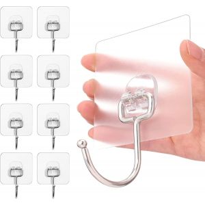 8 Pices 15kg (Max) Crochet Adhesif Transparents,Crochets Adhesifs Mural Salle de Bain pour Maison Cuisine Salle de Bain Bureau - Neuf