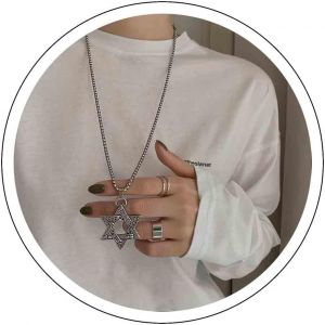 Kal-Collier Long Argent Collier Pendentif Étoile Creuse Collier Étoile De David Collier Pull Y Collier Grand Collier Étoile Creuse Bijoux Pour Femmes Et Filles(Étoile) - Neuf