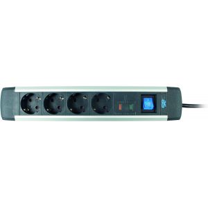 Ytfhg-Bloc Multiprise Aluminium - 1,5 M De Câble Avec 4 Prises - Rallonge Avec Parasurtenseur & Protection De Contact Accrue - Multiprise Avec Interrupteur Bleu I 18364 - Neuf