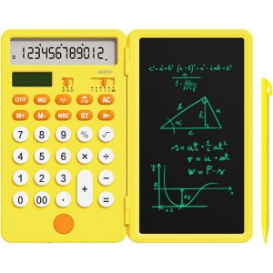 Calculatrice de Base Rechargeable Améliorée avec Bloc-Notes de 6,5 Pouces,Calculatrice Standard de Poche à 12 Chiffres Fonction 2 en 1 Portable pour l'école de Bureau (Jaune) - Neuf