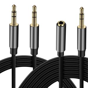 3.5 mm Male to Male Audio Jack Cable 1 m & 5 m 3.5 mm Male to Female Audio Jack Extension Cable (2 Pack),Braided Nylon Stereo Auxiliary Cable Compatible with Ipad,Car Radio,MP3,Smartphones and - Neuf