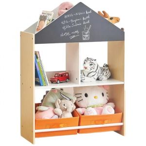 Meuble De Rangement Enfant Ginger Home &iquest; &Eacute;tag&egrave;re Maison En Bois Avec Ardoise, 2 Bacs Tissu, 62,4x26,5x90 Cm &iquest; Organisation Jouets - Neuf