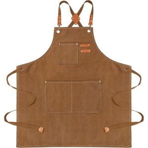 Ulteronixshop-Tablier de Chef pour Hommes Femmes Tablier de Cuisine en Toile de Coton R&eacute;sistant &agrave; l'eau R&eacute;glable Tablier Barbecue avec Poches pour Accueil Restaurant Jardin Barbecue Caf&eacute; Marron - Neuf
