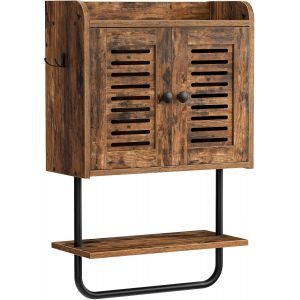 Ulteronixshop-Armoire &agrave; Pharmacie, Armoire Murale pour Salle de Bains, Placard de Rangement, Meuble de Cuisine avec Volets, Plateau r&eacute;glable, 2 Crochets, pour Salle de Bains, Marron Rustique EBF46CW0 - Neuf