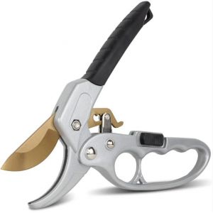 Sécateur de jardin en titane avec support - Manche ergonomique antidérapant et sécurisé - 20 cm - Gris - Neuf