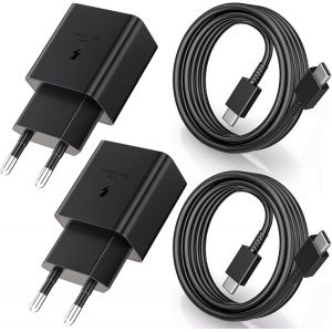 LORANKA-Pack de 2 Chargeurs USB C 25W avec Chargeurs Rapides USB-C 1.5m C&acirc;ble Alimentation pour Samsung Galaxy S25/S24/S23/S22/S21/S20 Ultra/S25+/S24FE/Note20/S10/S9/A72/A55/A54/A15/A14, Fast Charger - Neuf