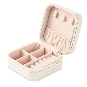 Mini Bo&icirc;te &Agrave; Bijoux De Voyage Portable En Cuir, Organiseur De Bagues, Bo&icirc;te De Rangement, Bo&icirc;te Cadeau Pour Filles Et Femmes (Blanc) - Neuf