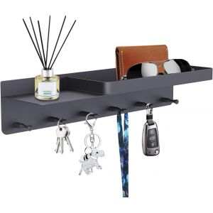 Porte Clef Mural avec Étagère de Rangement,Boite a Clé Murale Decorative avec 6 Crochets,pour Rangement des Clés et Courrier à l'entrée,Raccrocher Ustensiles de Cuisine (Noir) - Neuf