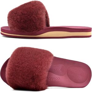 Kalanka-Chaussons Femme Fourrure Pantoufles Peluche Claquette Femme Pantoufles Maison Sandal Bout Ouvert -Orthopédique-Antidérapant-Lavable - Neuf