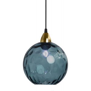 Ulteronixshop-15cm/5.9'' Lampe &Agrave; Suspension Sph&eacute;rique Industrielle En Verre, Lampe De Plafond Suspendue E27, Finition Dor&eacute;e Et Abat-Jour En Verre Ondul&eacute;, Plafonnier Pour Salle &Agrave; Manger (Bleu Fonc&eacute;, 1 - Neuf