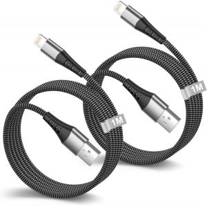 C&acirc;ble Iphone 1M/Lot De 2[Certifi&eacute; Mfi], Cables Lightning Usb Cable Iphone Charge Rapide Cable Chargeur Iphone Nylon Fil Iphone Cordon Charge Rapide Pour Iphone 14 13 12 11 Pro Max/Mini/Xs/8/Se - Neuf