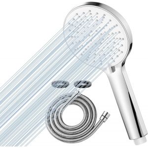 JGD-Pomme de douche et tuyau de 2 m, avec 5 modes de pulv&eacute;risation - Pommeau de douche haute pression et flexible pour une faible pression d'eau, HY-133, Chrom&eacute;e - Neuf