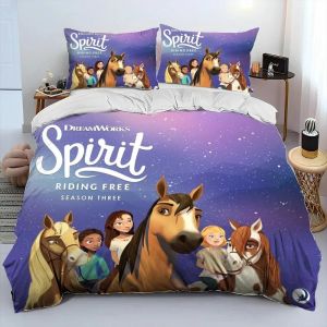 Housse De Couette Spirit Riding Free Horses, Parure De Lit Pour Enfants, Motif Chevaux De Dessin Anime, Taille King/Queen, Decoration De Chambre, Cadeaux - Neuf