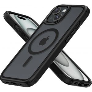 Brs-Coque Magnétique Pour Iphone 15, Compatible Avec Magsafe, Hybrid Coque Pour Iphone 15 Avec Color, Protection Antichoc Militaire, Housse Anti Rayures - Noir - Neuf