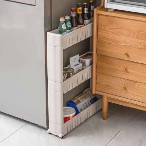 Eryi-Étagère De Rangement Fine À 3 Niveaux, Meuble De Cuisine, Meuble De Rangement À Roulettes, Chariot De Stockage, Étagère De Cuisine Roulante, Salle De Bain, Hauteur 72,5 Cm Blanc - Neuf