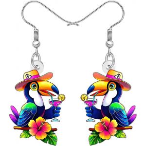 Kal-Boucles D'oreilles Oiseaux Tropicaux Toucan En Acrylique Boucles D'oreilles En Verre Margarita Cadeaux D'été Pour Femmes Maman - Neuf