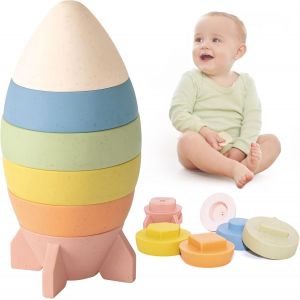 Tour d'empilage souple, jouets sensoriels de dentition pour bébé, jeu d'empilage, jouet pour bébé de 1 an, jeux éducatifs Montessori, jouets à presser, cadeau pour bébé de 6, 9, 12 mois, 1 à 2 ans - Neuf