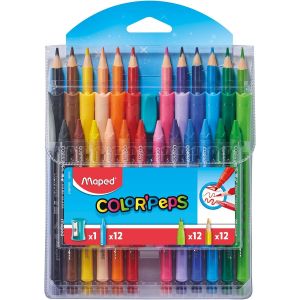Eryi-- Pack Coloriage Color`Peps - 12 Crayons De Couleur + 12 Feutres Ocean + 12 Craies Wax + 1 Taille-Crayons - Couleurs Vives Et Durables - Innovation Et Qualité - Neuf