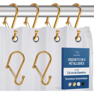 12 Crochets M&eacute;talliques Pour Rideau De Douche En Forme De S Avec Syst&egrave;me Anti-Chute, Anneaux Pour Rideau De Douche Avec Fermeture De S&eacute;curit&eacute;, Pour Barres Max 2,6 Cm De Diam&egrave;tre[APP8810799] - Neuf