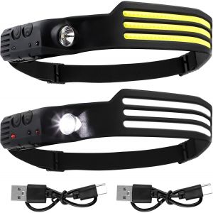 Lampe Frontale Led Ultra Puissante, 2 Pi&egrave;ces 800 Lumens Super Lumineux Torche Frontale Rechargeable Avec D&eacute;tecteur De Mouvement, 3*Led Bandes Lumineuses Blanche, 230&deg;Angle Large, &Eacute;tanche Ipx4 - Neuf