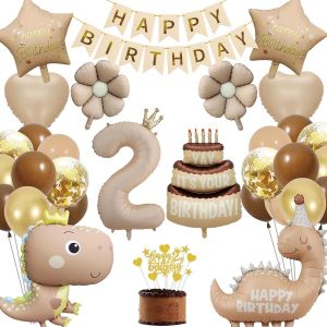 SJZG-Decoration Anniversaire Dinosaure 2 Ans Garcon, Kit D&eacute;co Ballons Dinosaure Coeur Marguerite G&acirc;teau, Deco Dino Fete Caf&eacute; Caramel Et Or Ballons Guirlande Gateau Cadeau (2 Ans Anniversaire Dino Garc - Neuf