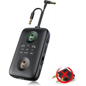 ASFASFq-TQPXZO Adaptateur Bluetooth 5.4 Émetteur avec Double Prise Jack 3,5 mm, Émetteur & Récepteur Bluetooth 2-en-1 Compatible avec Avion, TV, Gym, Voiture, Connexion à 2 Ecouteurs - Neuf