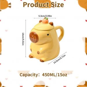 Capybara Tasse &Agrave; Caf&eacute; En C&eacute;ramique Avec Couvercle - 450 Ml - Jaune - Design Amusant Comme Cadeau Parfait Pour Les Femmes Et Les Filles - Id&eacute;al Pour Le Th&eacute;, Le Caf&eacute;, Le Bureau Et La Maison - Neuf