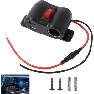 JGD-Chargeur USB Voiture QC3.0 et PD3.0 12V avec Prise Allume-Cigare 120W, Prise Allume Cigare USB, Adaptateur R&eacute;partiteur avec Interrupteur et Voltm&egrave;tre LED pour 12V/24V Voitures, Bateaux et Camping - Neuf