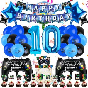 Chicslick-Decoration Anniversaire Jeu Vidéo 10 Ans Garcon,56pcs Kit De Décoration D'anniversaire De Joueur Pour Garçons,Kit De Décoration De Fête D'anniversaire Game, Pour Fêtes Thème Jeu Po[X2530] - Neuf
