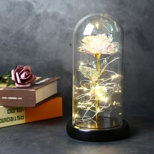 Simulation feuille rose or fleur lampe verre abat-jour décoration cadeau de la Saint-Valentin - Neuf
