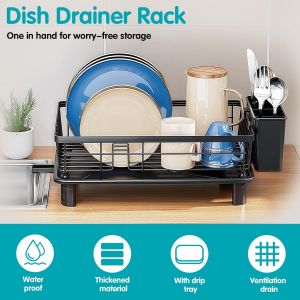 Égouttoir À Vaisselle Avec Plateau D'égouttement, Égouttoir À Vaisselle Avec Bec De Drainage, Égouttoir Amovible En Acier Inoxydable Pour Comptoir De Cuisine, Gain De Place - Neuf