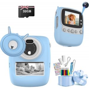 Appareil Photo Pour Enfants,30Mp 1080P Appareil Photo Instantané Camera Pour Enfants Impression Photo Noir Et Blanc,Appareil Photo Numérique Pour Enfants Avec Carte Tf 32Gb,Blue - Neuf