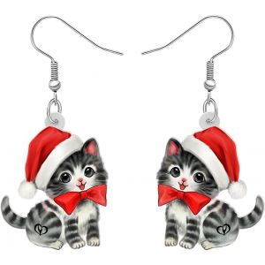 Kal-Boucles D'oreilles Pendantes En Acrylique Chat Mignon Animaux De Compagnie De No&euml;l Pour Femmes Filles Bijoux Anime Kitten Cadeaux Pour Les Amoureux Des Chats - Neuf