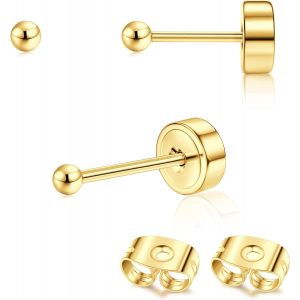Kal-Pcs Boucles D'oreilles Titanium Boucle D'oreille Femme Or 14 Carats Boucles D'oreilles Flat Dot, Petite Boule Cz Flat Piercing Titane Oreille Cartilage Helix Piercing Oreille Homme, 2/3/4mm - Neuf