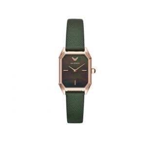 Montre Rectangulaire Verte Pour Femme R021 Avec Bracelet En Cuir - Neuf